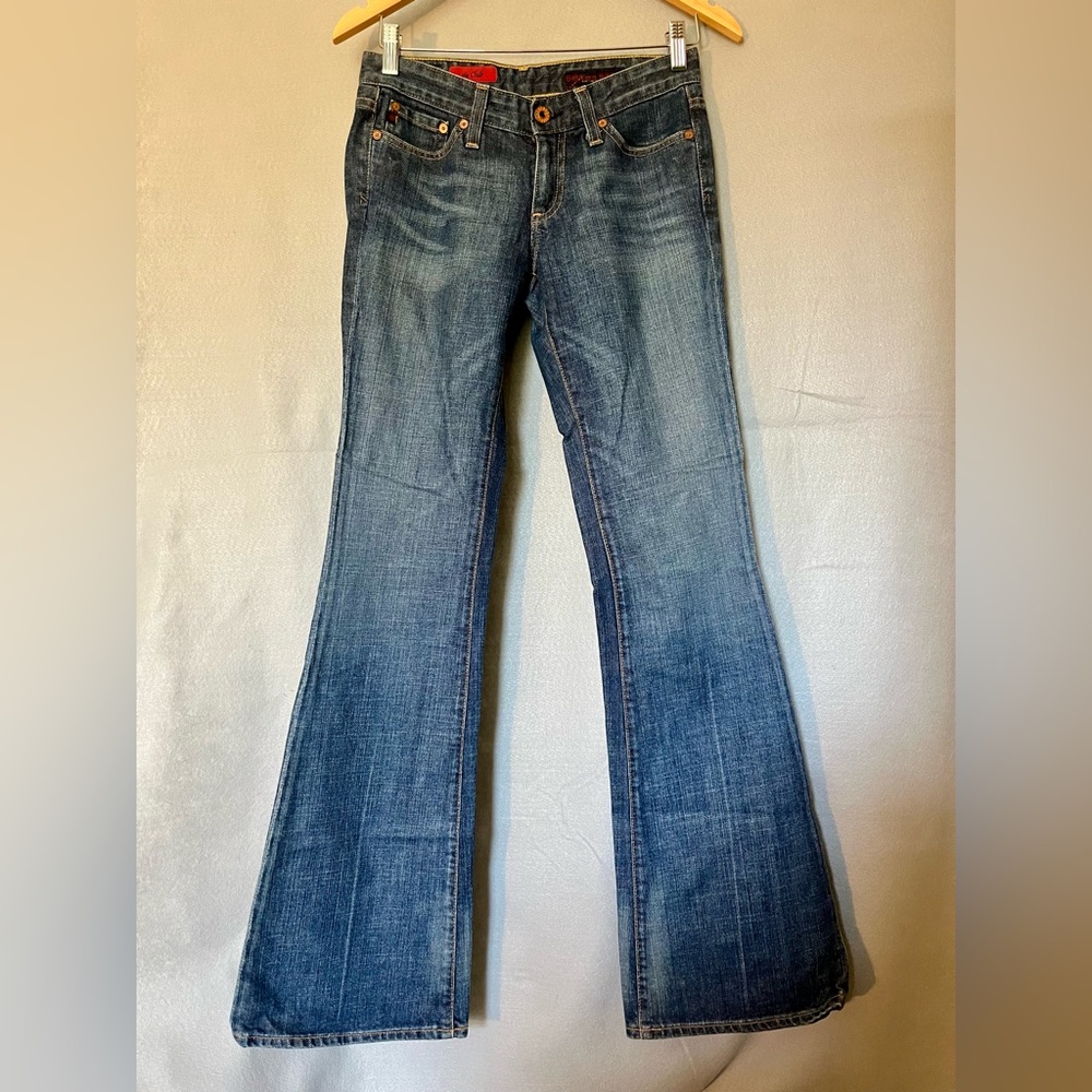 AG Adriano Goldschmied low rise Flair Jeans Women’s 25R Dark Wash Made in USA